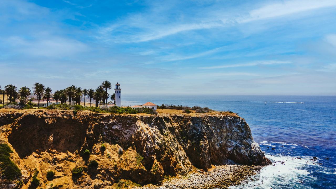 Point Vicente Lighthouse on golden cliffs above the Pacific, Rancho Palos Verdes